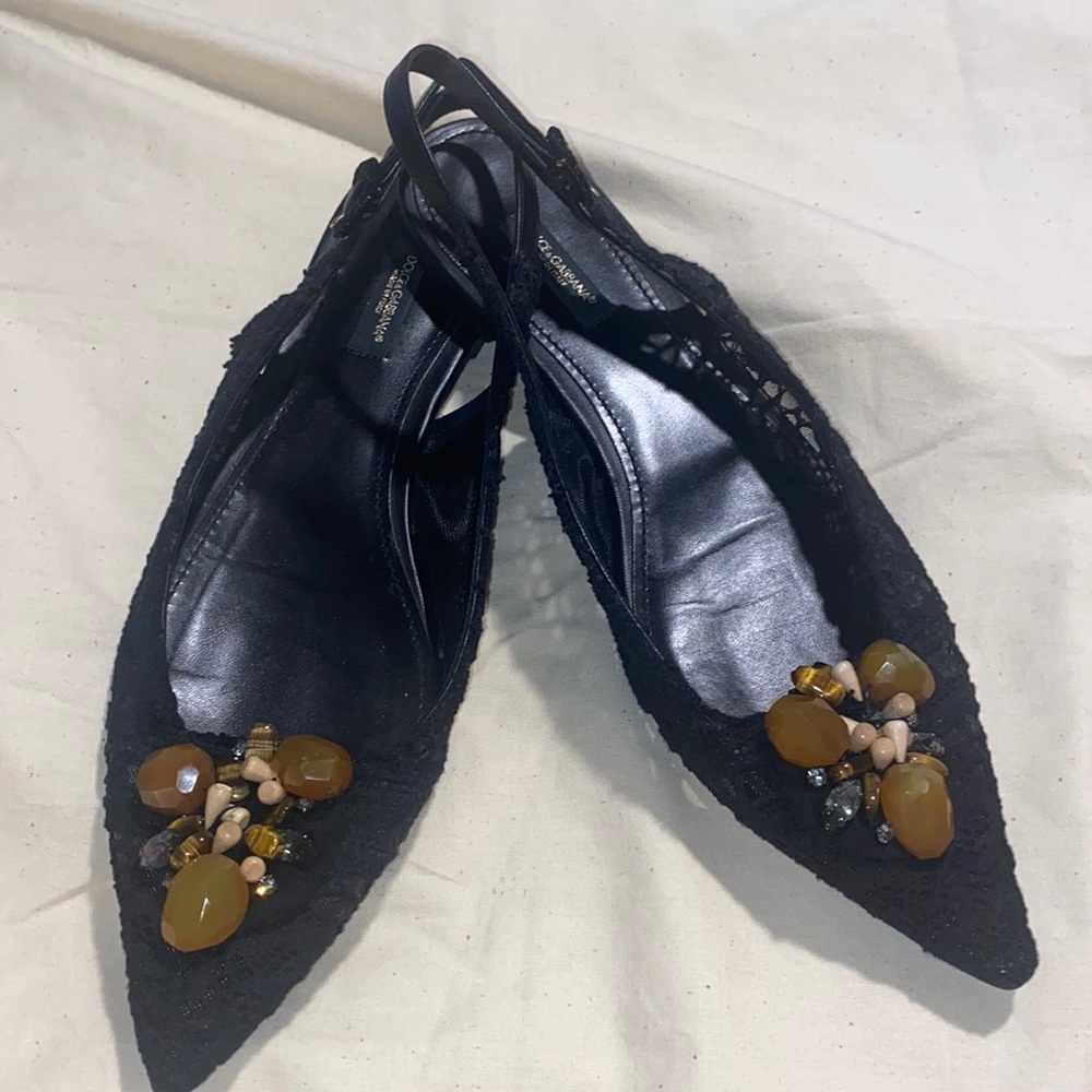 Dolce & Gabbana-Beaded Accent Sling Back Flats